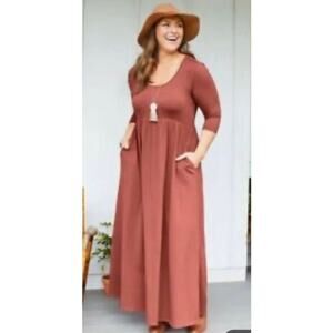 NWT Matilda Jane With Joanna Gaines Maxi Dress Small Burnt Red 3/4 Sleeve